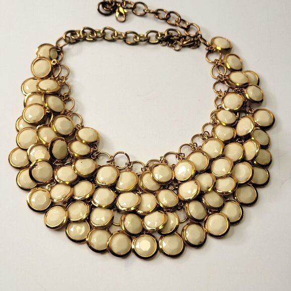 White Choker Gold Tone Resin Pendant Fashion Bib Statement Necklace - Picture 3 of 10